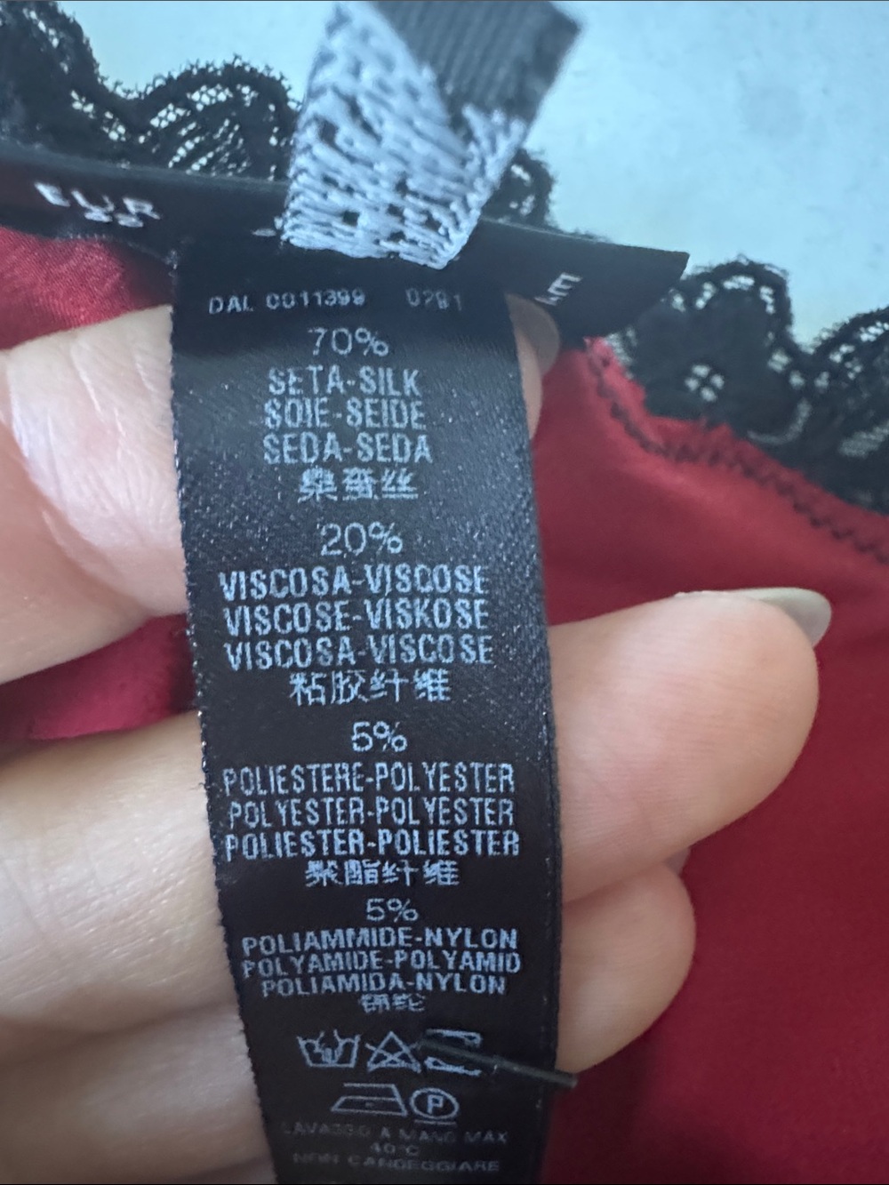 La Perla Red Chemise with Black Lace Trim - Picture 6 of 11